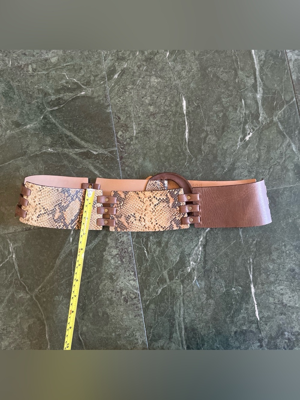 Streets Ahead Tan Genuine Leather Waist Belt with Snakeskin Accent